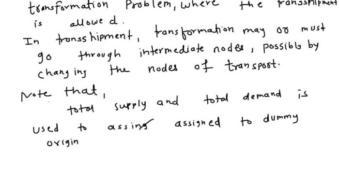 Transshipment solve